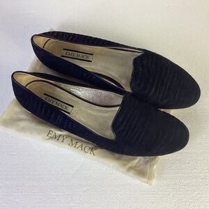 Emy mack black suede Striped flats Sz 10.5